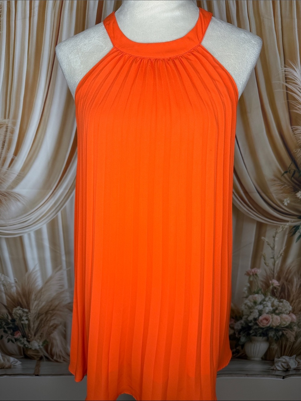 Fashion Bug Neon Orange Pleated Mini Dress